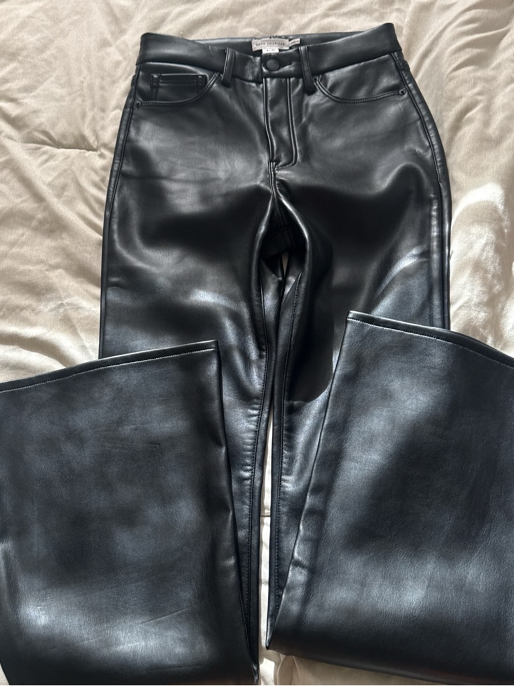 Good American Black Faux-Leather Wide Leg Pants